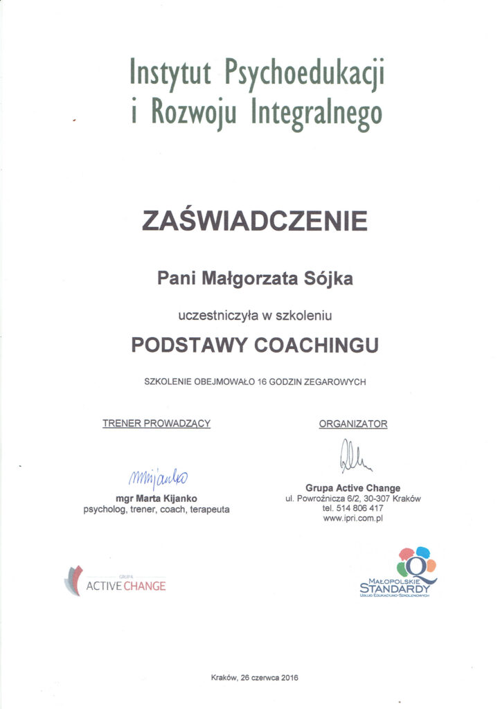 certyfikat trener komunikacji empatycznej NVC arteterapia